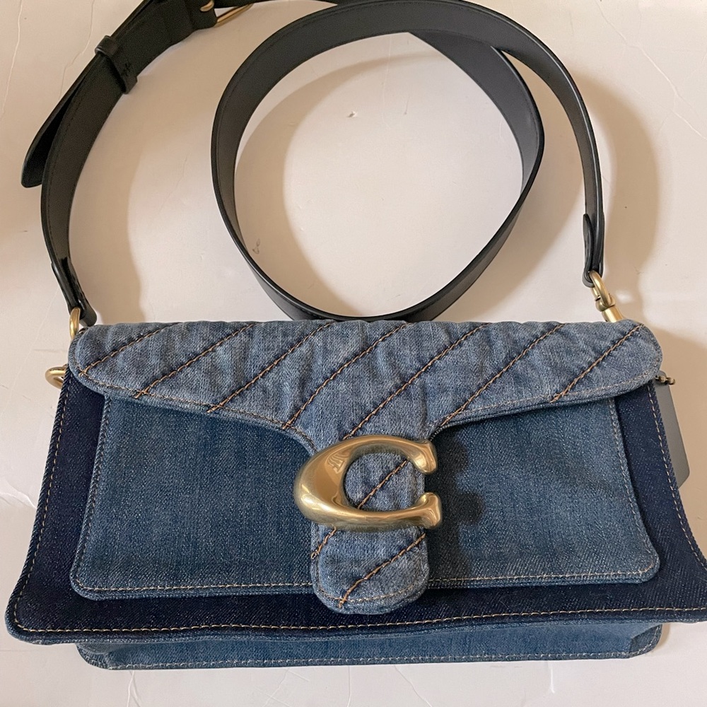 Tabby 26 Quilted Denim Color-Block Small Shoulder Bag